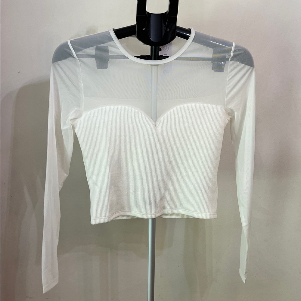 NWT The Drop Martina Sheer Long Sleeve Crop Top